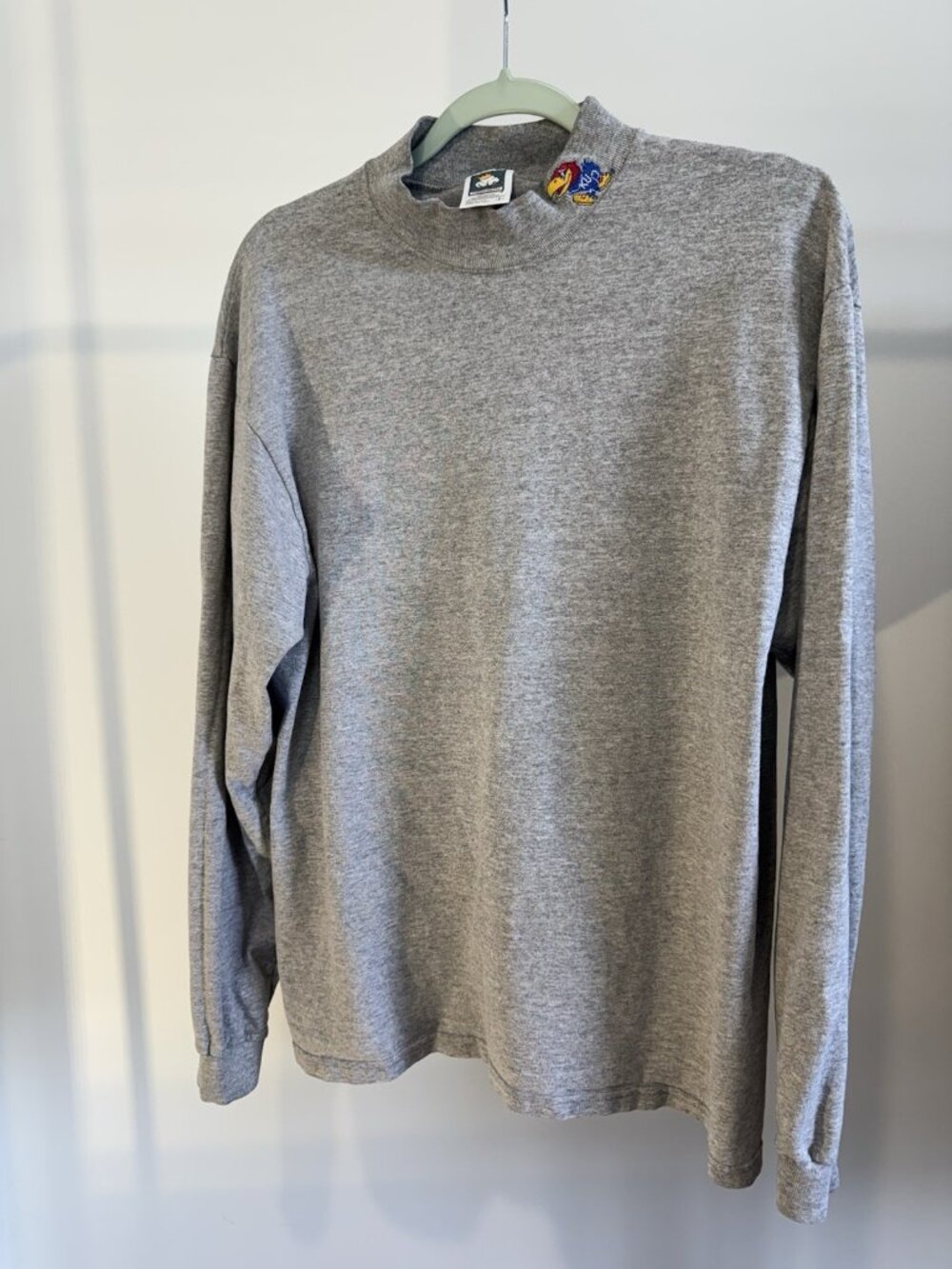 Vintage Kansas Jayhawks Mock Neck Turtleneck Men's Large Gray KU